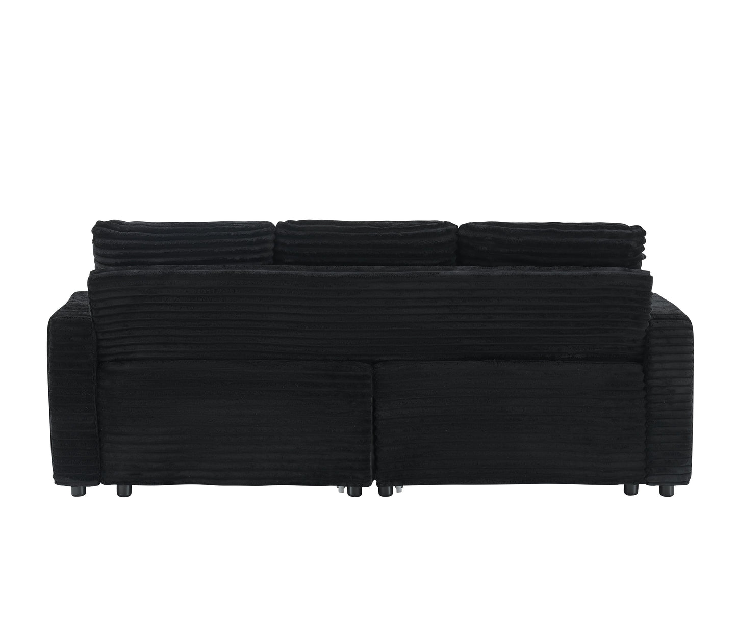 NEW 80-inch 2-in-1 Folding Black Corduroy fabric Sofa equipped with Cup Holder and Pillow