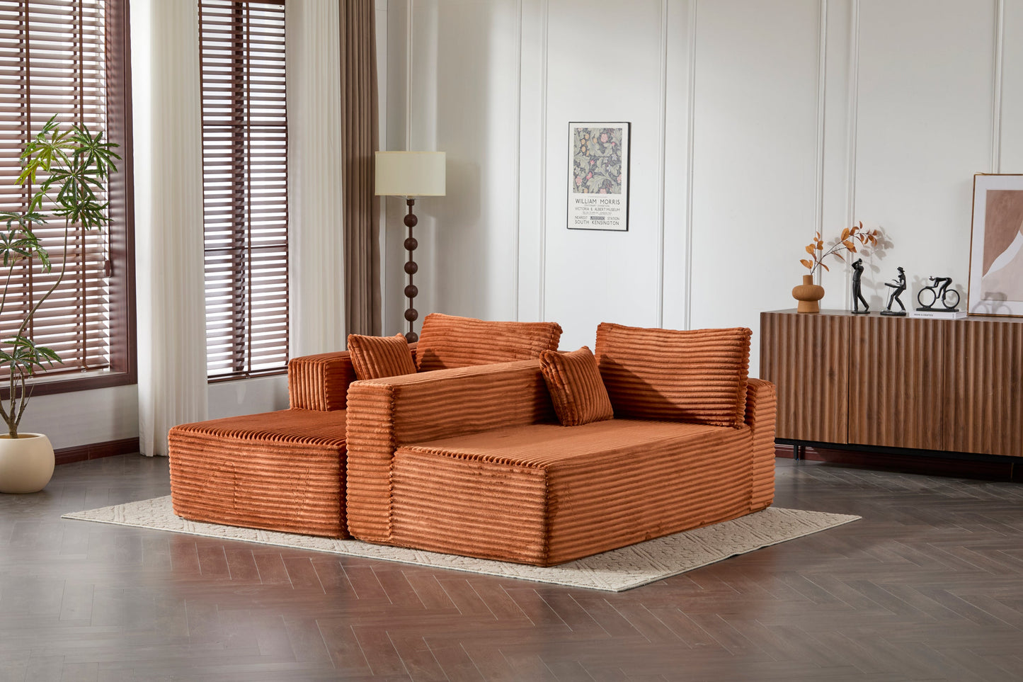 NEW Compression Sectional Couch with Comfy Chaise, Boneless L Shape Sofa with Deep Seat, Minimalist Modular Couches Sleeper for Living Room Bedroom Apartment Lounge,corduroy,Brown