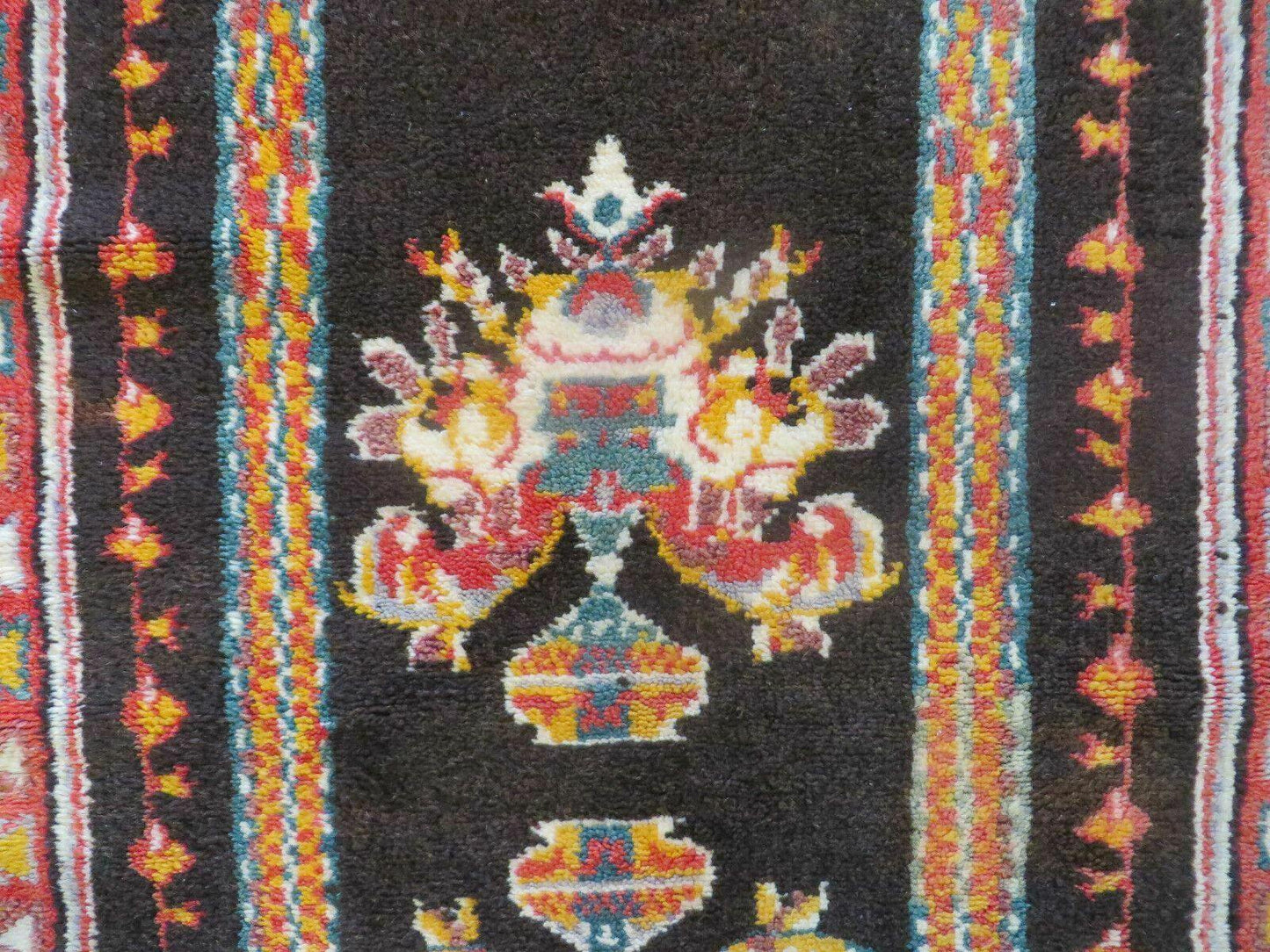 USED Antique Moroccan Runner Rug 3x7, Moroccan Prayer Rug, Double Mehrab Prayer Arches, Black and Red, Hand-Knotted Wool Carpet, Hallway Rug Nice