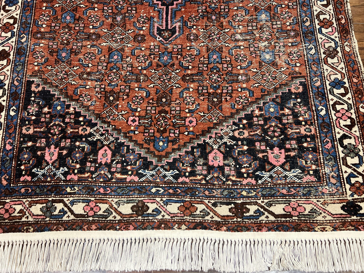 USED.Red Persian Hamadan Rug 4x6, Wool Handmade Antique Carpet, Geometric Medallion Rug, Oriental Rug 4 x 6, Persian Tribal Rug, Hand Knotted Rug