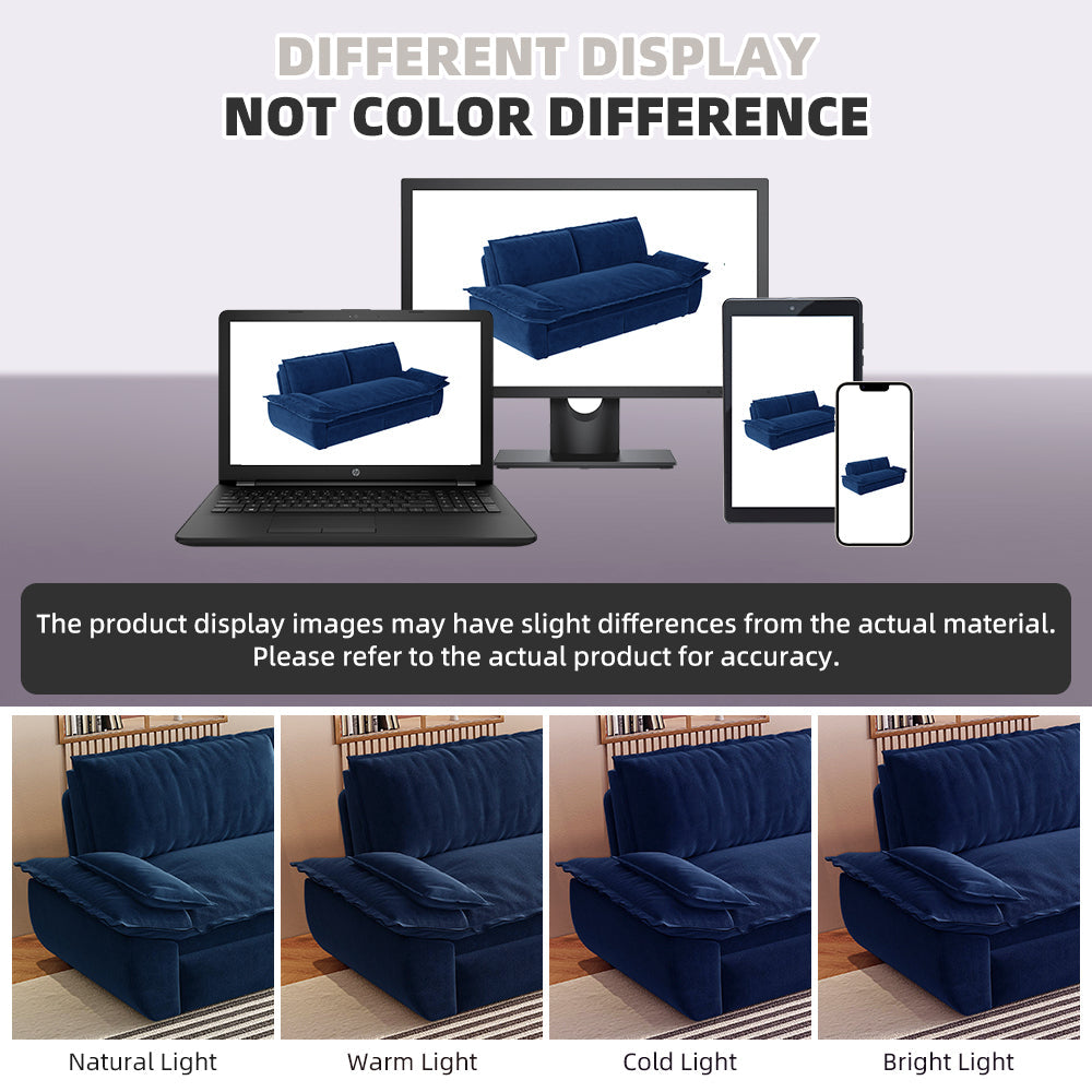 NEW 73.2' Blue Multi-Functional Velvet Loveseat 3-in-1 Convertible Sleeper Queen Pull Out Sofa Bed