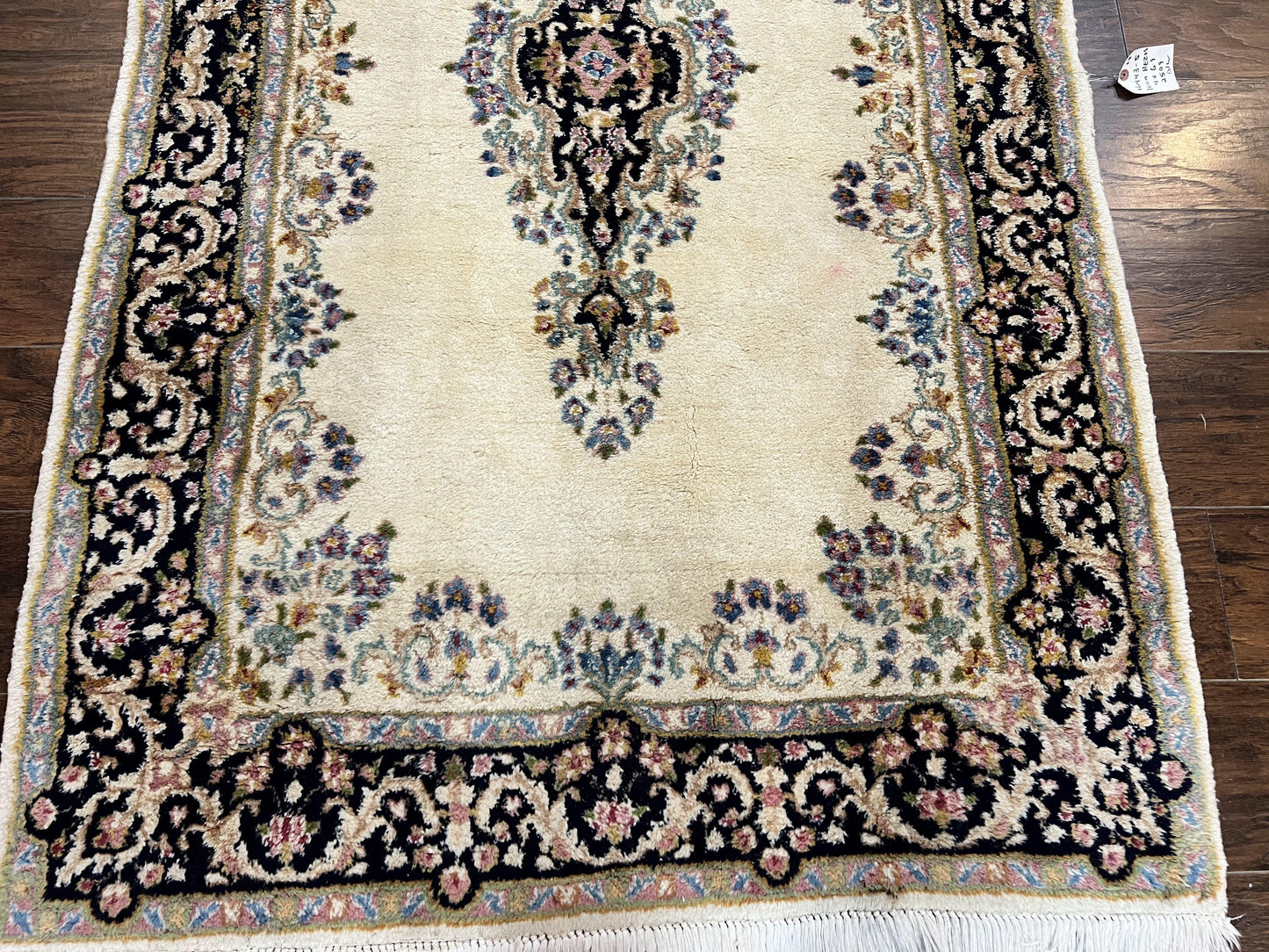 USED Persian Kirman Rug 4x7, Wool Hand Knotted Antique Carpet, Beige, Semi Open Field Medallion Rug, Traditional Handmade Oriental Rug
