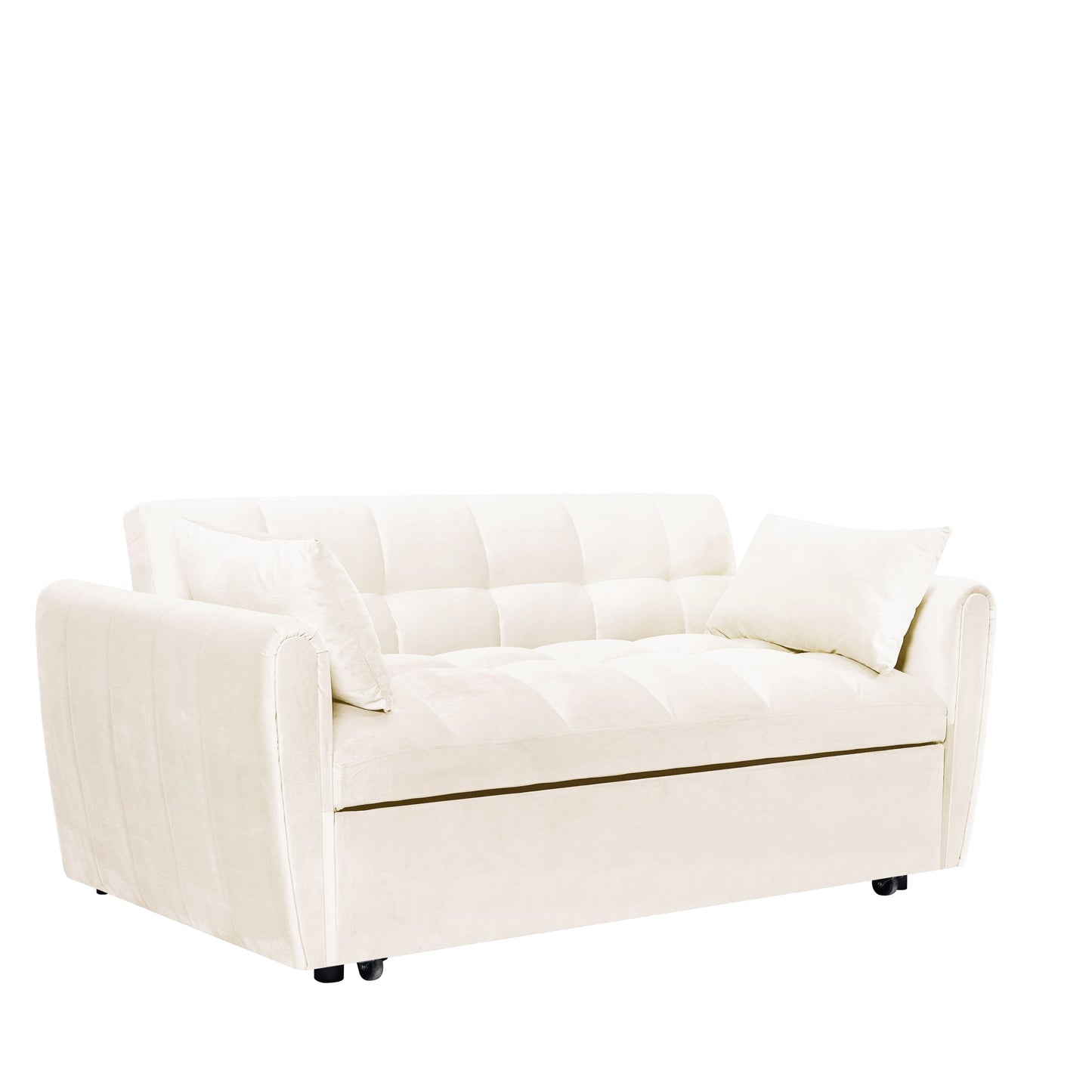 NEW 65'3-in-1 foldable large size sofa bed, modern velvet double sofa, sofa bed with adjustable back, storage bag and pillow, suitable for living room, bedroom (beige)