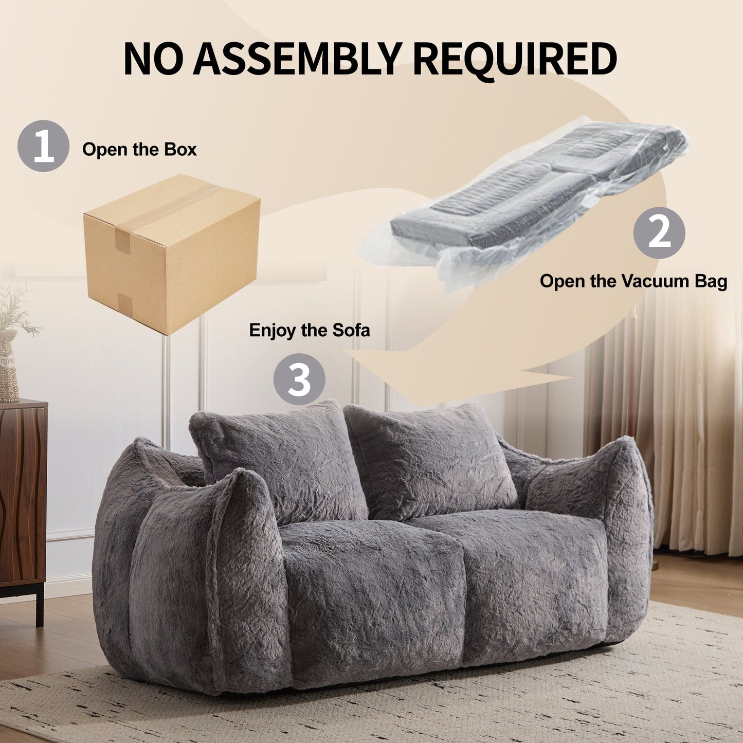 NEW Adult Ultra Soft Giant Fluffy Loveseat Bean Bag Couch Ultra Soft Fluffy Loveseat Bean Bag Sofa Reading Chair with Pillows