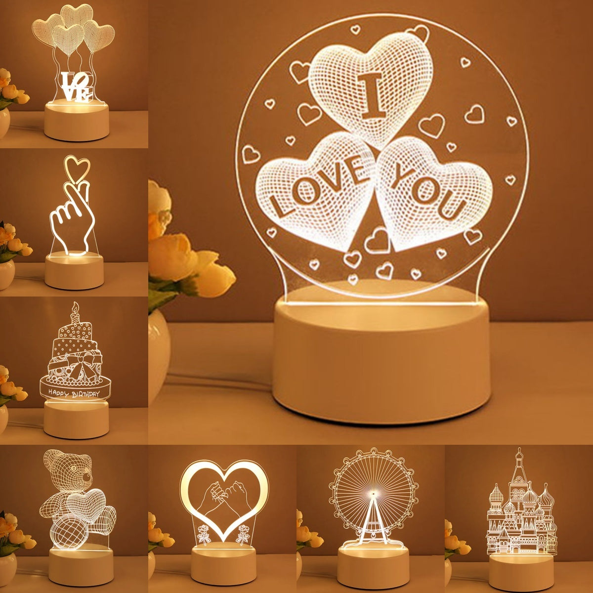 NEW 3D Lamp Acrylic USB LED Night Lights Neon Sign Lamp Xmas Home Decorations For Room Decor Valentines Day Gifts