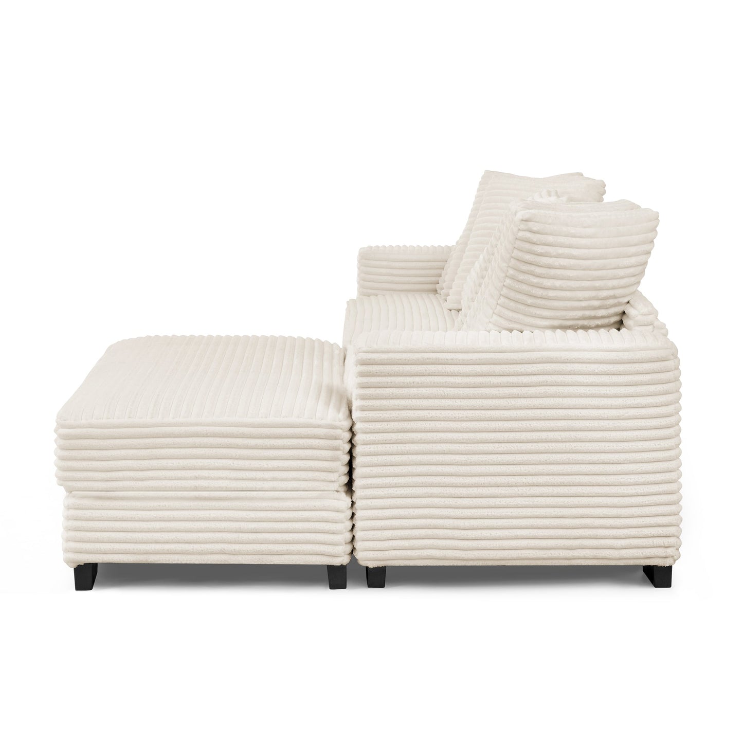 NEW Corduroy Tufted Upholstered Sleeper Sectional Sofa, L-Shaped Modular Convertible Sofa , Can freely change the position of the footrests-Beige(Assembly is required)