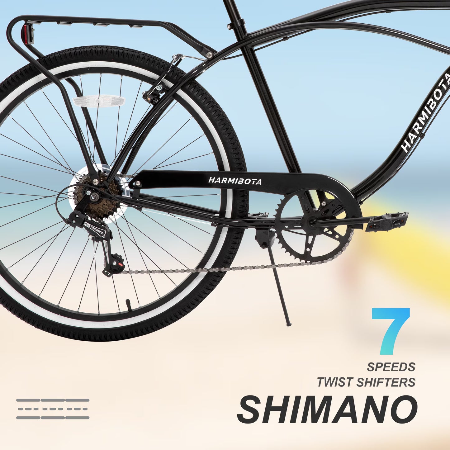 NEW Multifunction 26 Inch 7 Speed Bike Steel Frame U-brake Multi-function Rear Rack Multicolor Beach Bicycle Bikes