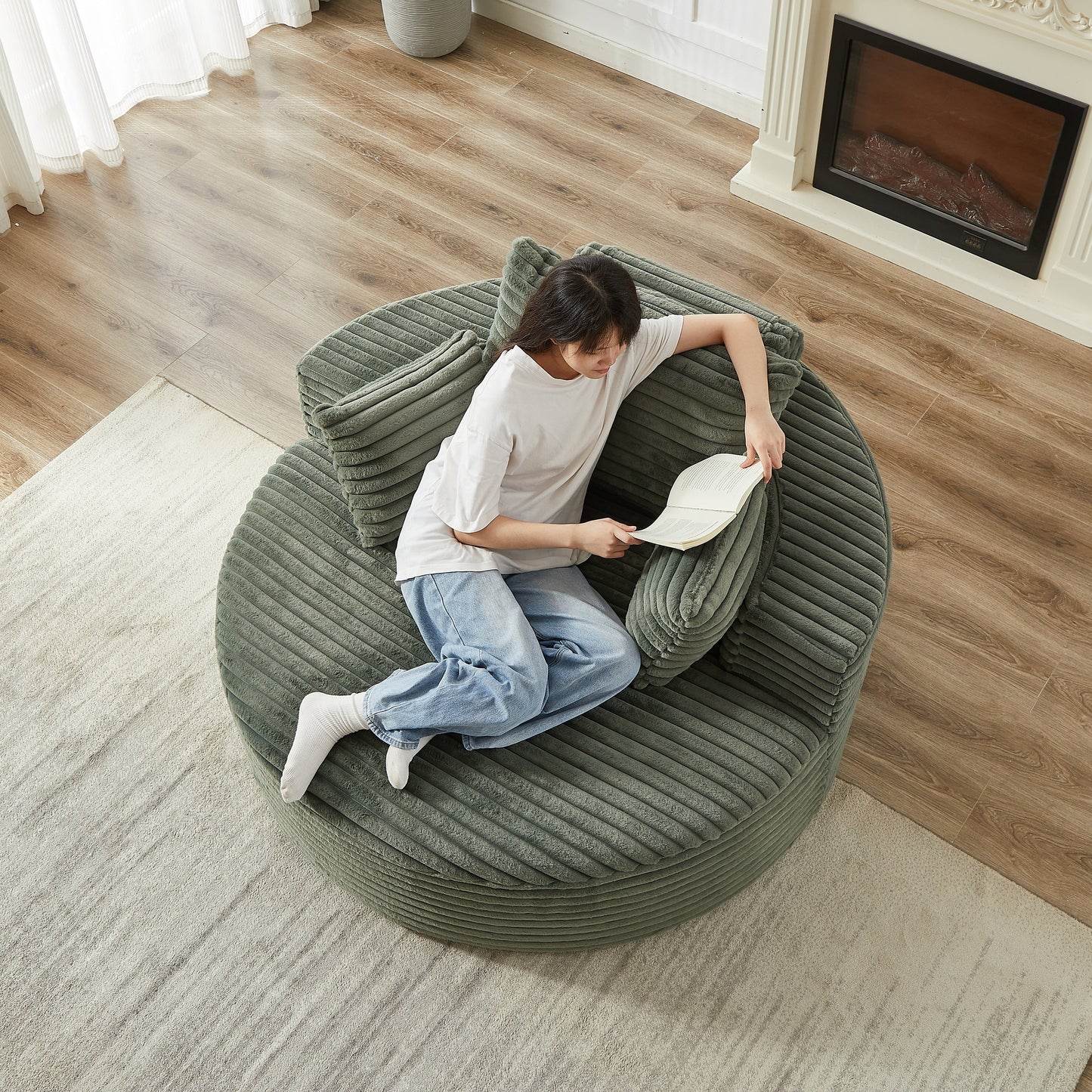 NEW 55'' L Corduroy Sponge Single Sofa Fluffy Modern Sleeper Chair