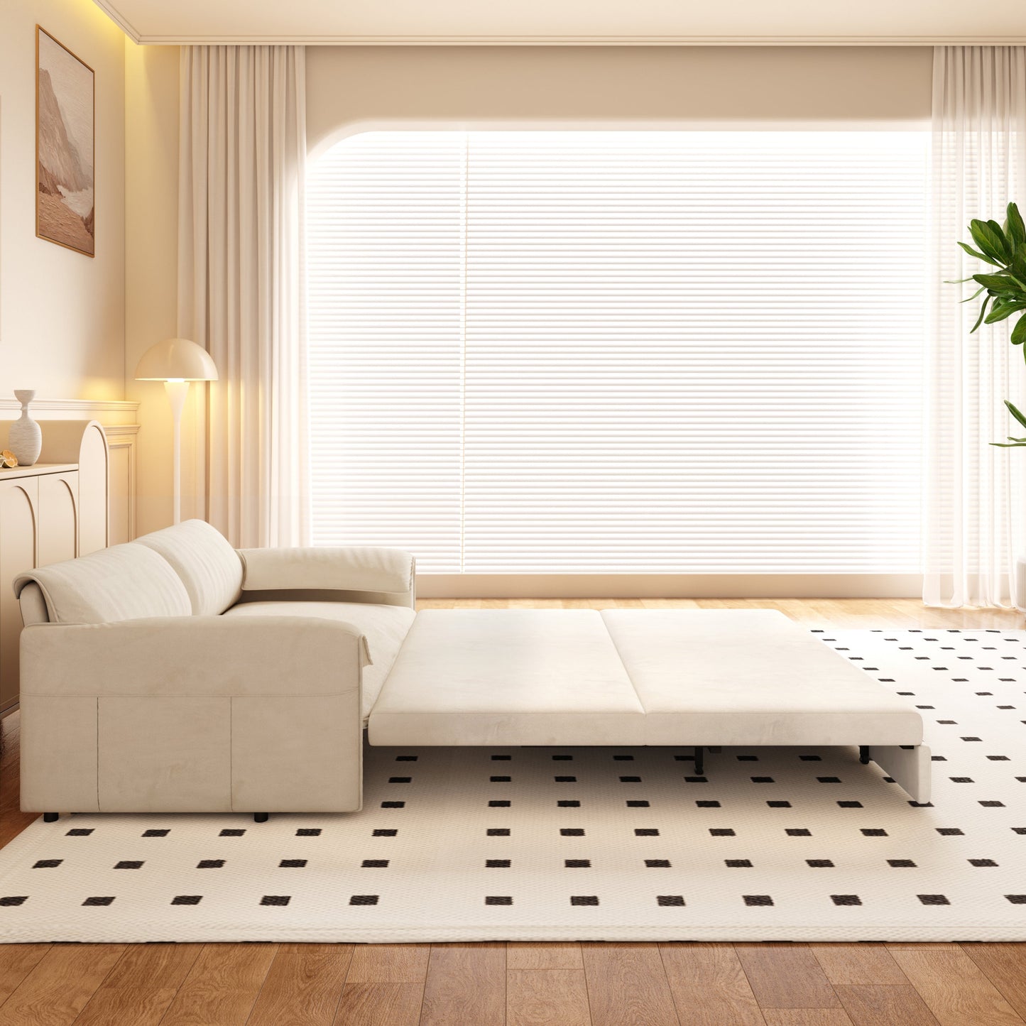 NEW 66' Velvet 3-in-1 Convertible Loveseat Queen Pull Out Sofa Bed Sleeper with Side Storage