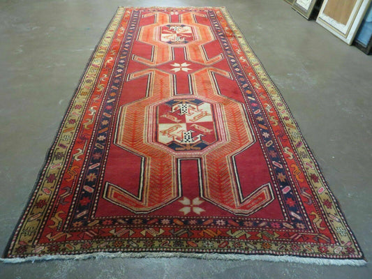 USED 4' 10" X 11' Antique Handmade Turkish Kazak Wool Rug SHIELD Hand Knotted Red