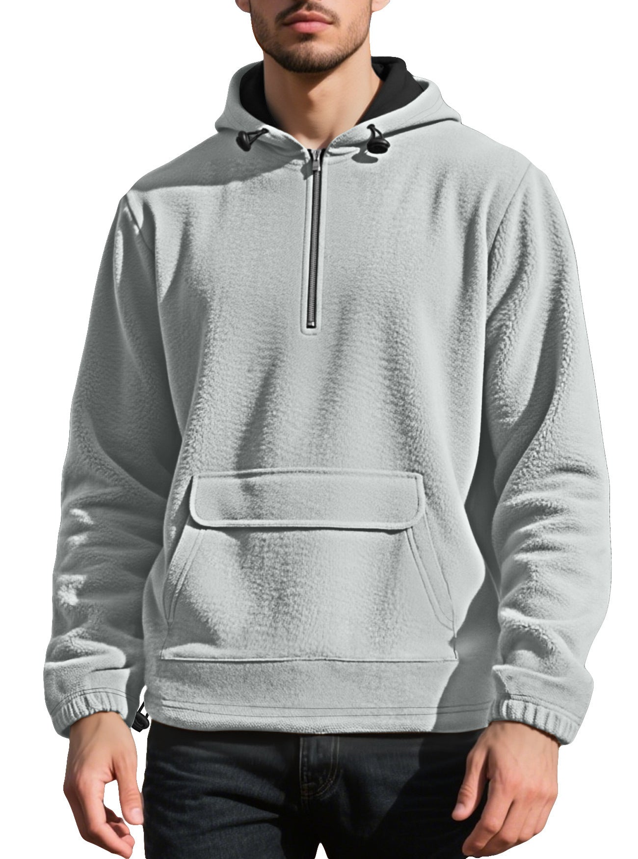 New Padded Fleece Sweater Solid Color Half Zip Hooded Work Clothes Pullover