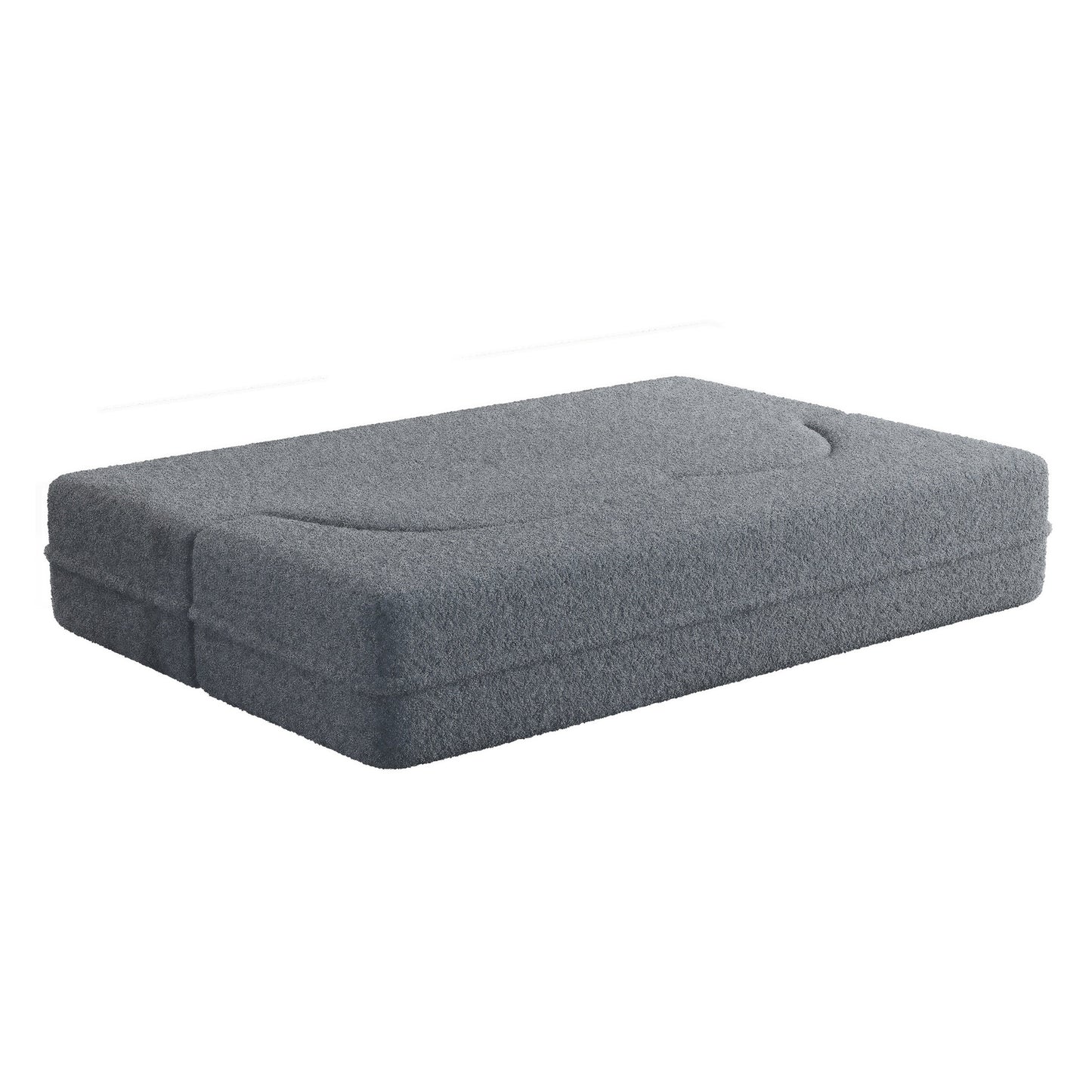 NEW Modern Floor Sofa, with 2 Pillows, Convertible Teddy Fabric Foam Filled Bed, 15 inch Full Size Folding Mattress, Suitable for Living Room, Guest room, Game Room, Grey