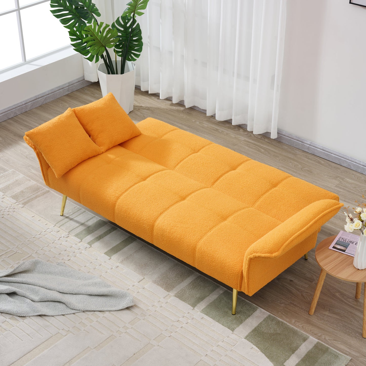NEW 70-inch Modern Teddy Fleece Convertible Futon Sofa Bed with Adjustable Arms and Backrest