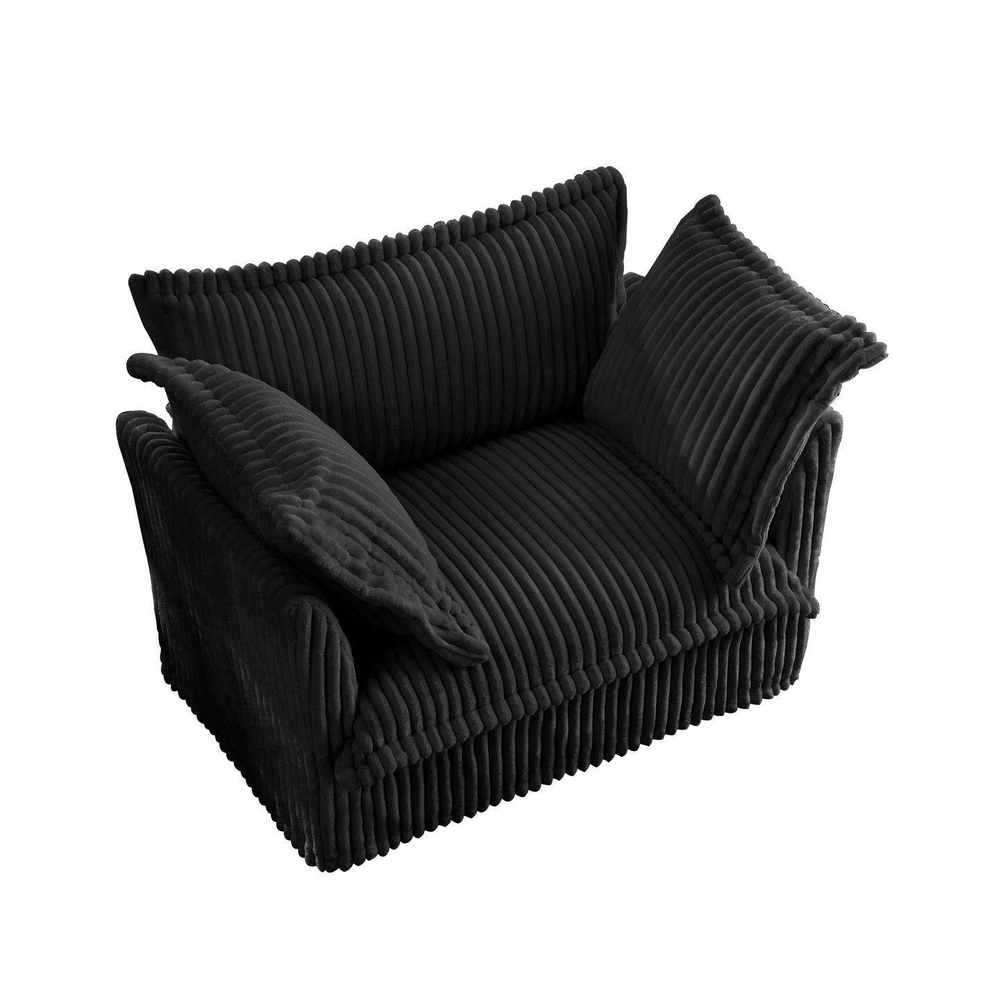 NEW Slip-covered Armchair with 1 Big Back Cushion and 2 Big Toss Pillows, Single Deep Seat Comfy Single Couch Sofa Multiple Large Soft Pillows, Black Corduroy Fabric