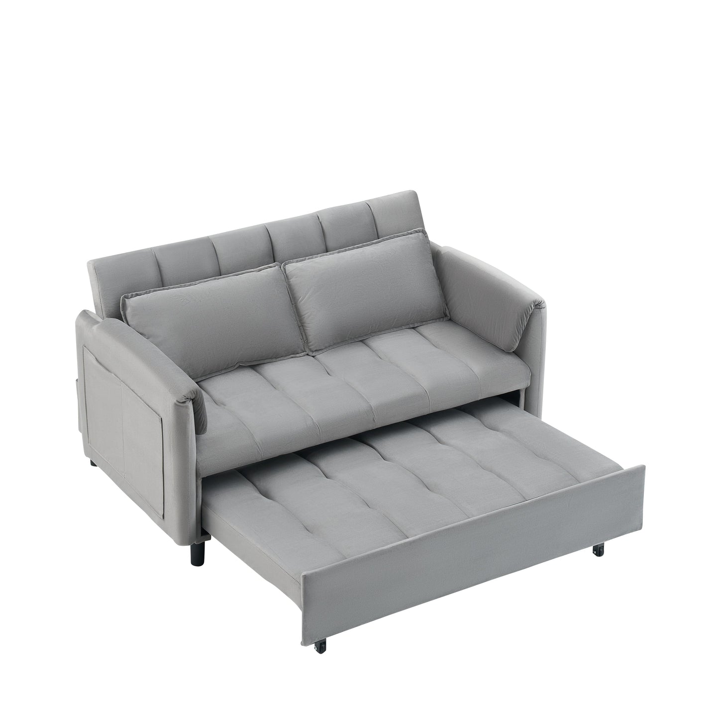 NEW 52 'grey modern velvet sofa, sofa pullout bed, small love seat casual sofa with back, pillow, pockets, living room furniture, 3 in 1 convertible sleep sofa bed.