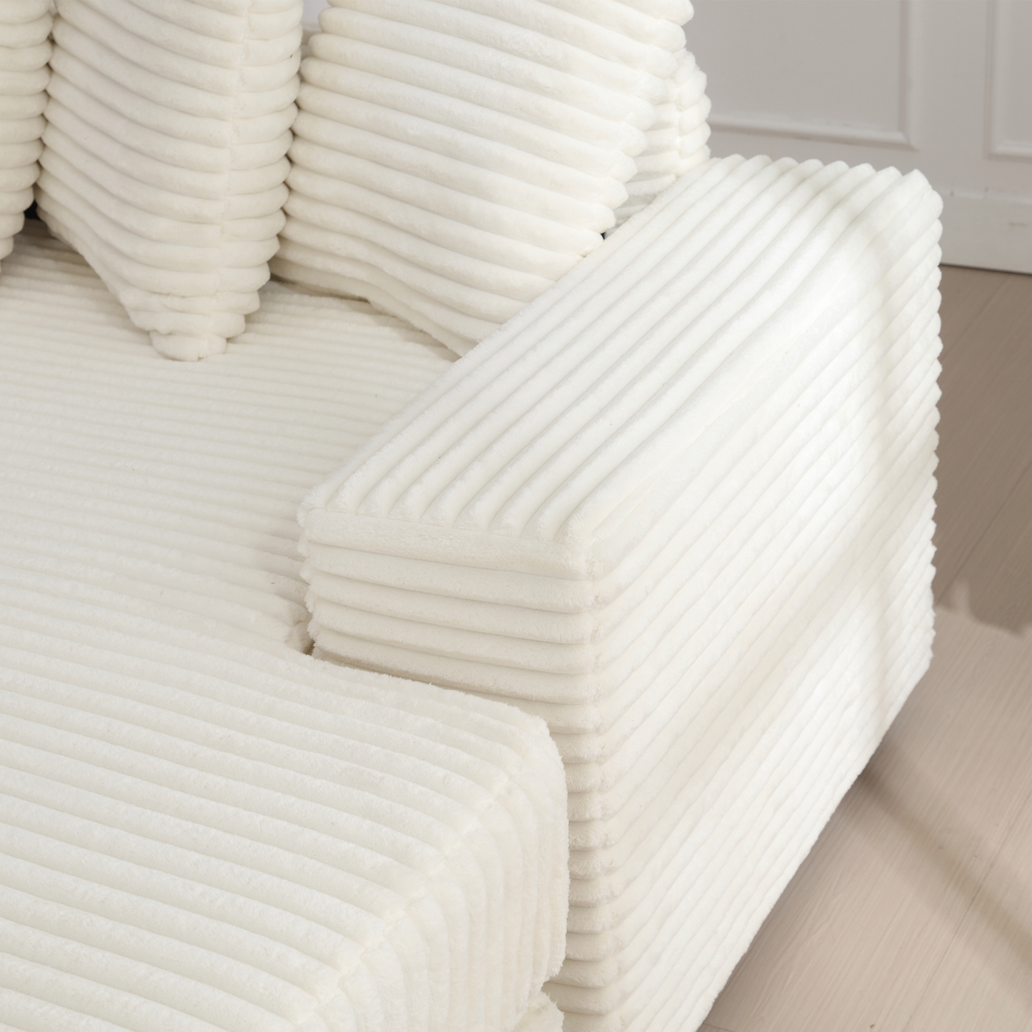 NEW Beige Corduroy Oversized Two-Piece L Shaped Sofa Couch (Right Chaise Daybed Corner with Armrests and Eight Throw Pillows