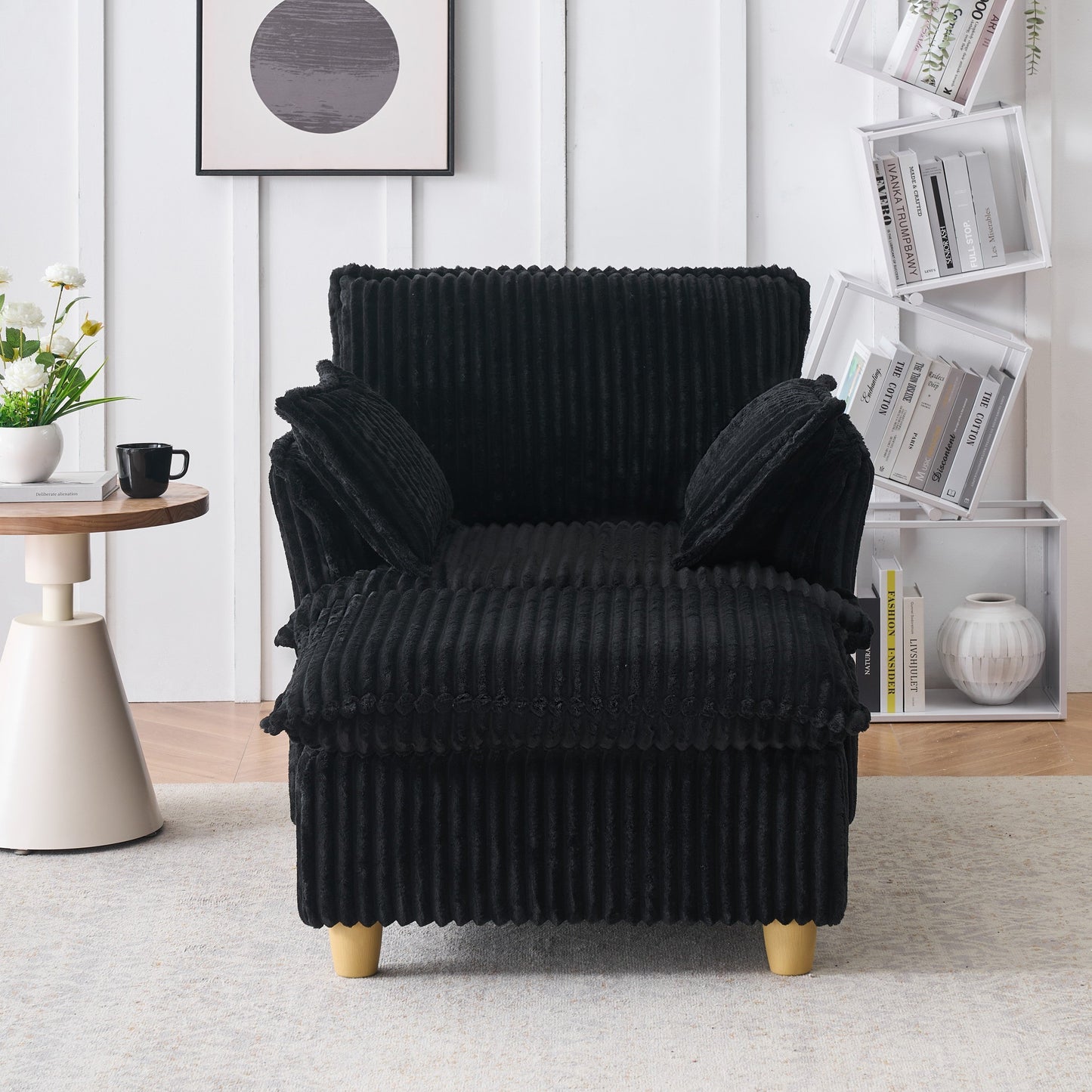 NEW Single-Seat with Ottoman and Throw Pillows Corduroy Chair Lounge