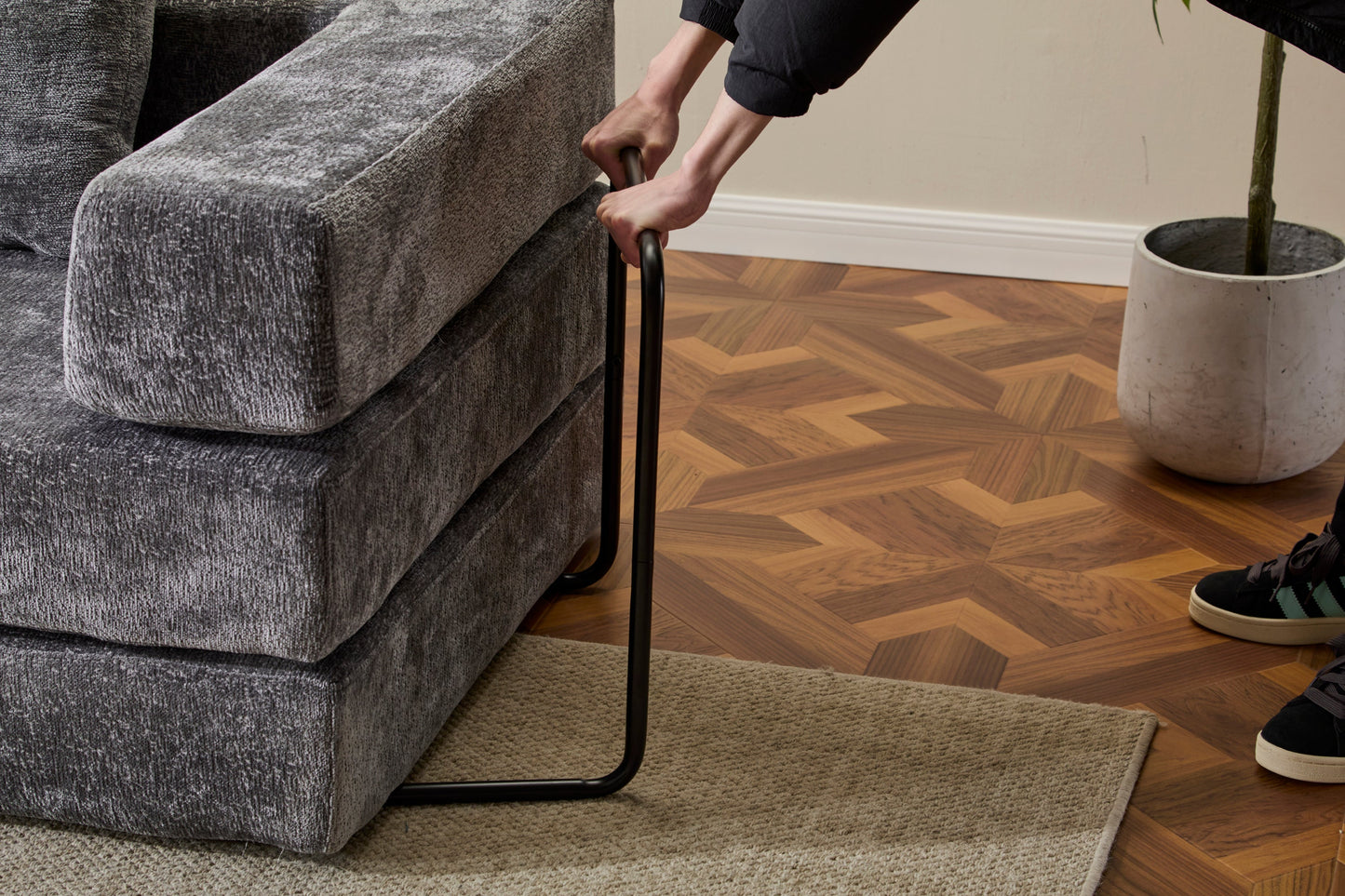 NEW Floor Couch,Compression Sofa,Convertible Floor Sofa Bed-with Pillow Back Support Armrest,Comfy Futon Couch Lounge Sleeper Bed,Chenile fabric,for Living Room Bedroom (DARK-GREY)