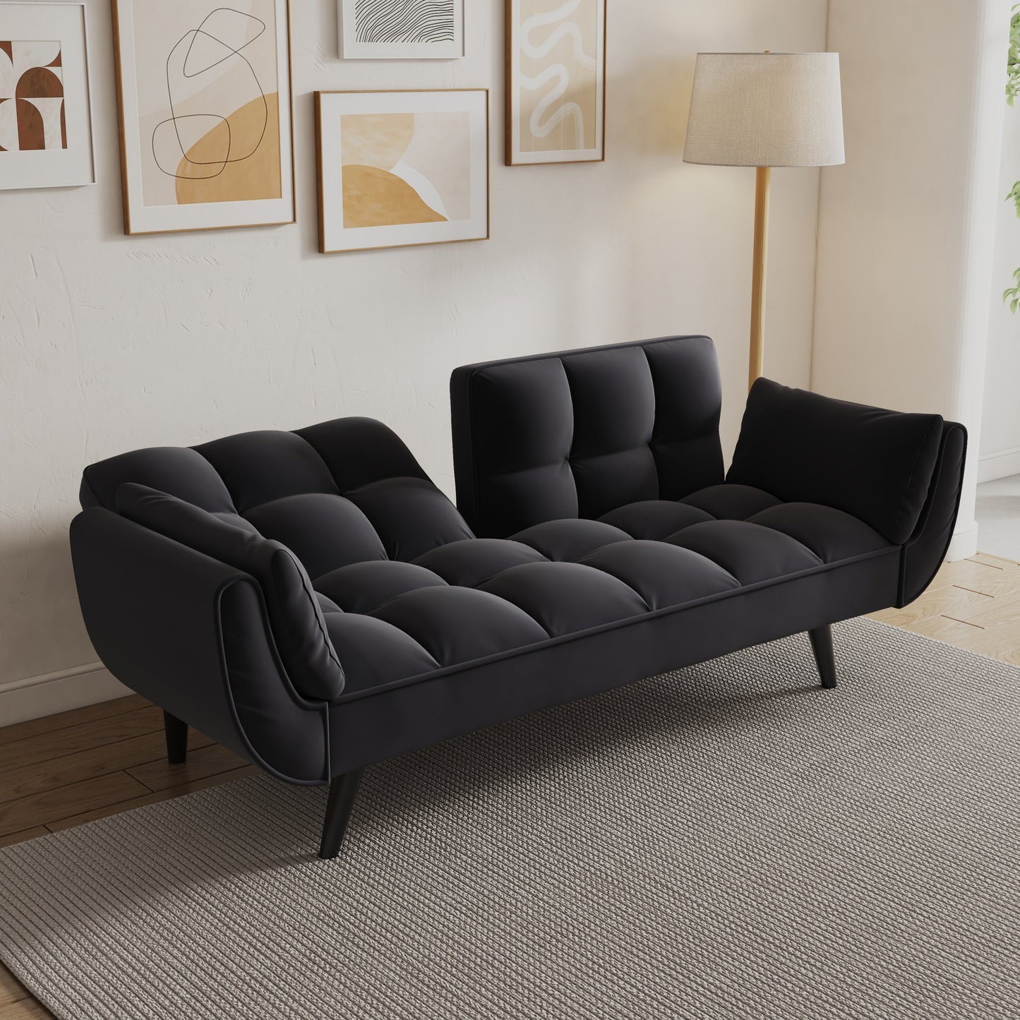 NEW 74 'Black Soft Sofa Couch with Throw Pillows