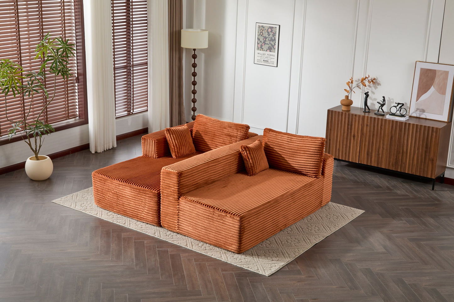 NEW Compression Sectional Couch with Comfy Chaise, Boneless L Shape Sofa with Deep Seat, Minimalist Modular Couches Sleeper for Living Room Bedroom Apartment Lounge,corduroy,Brown