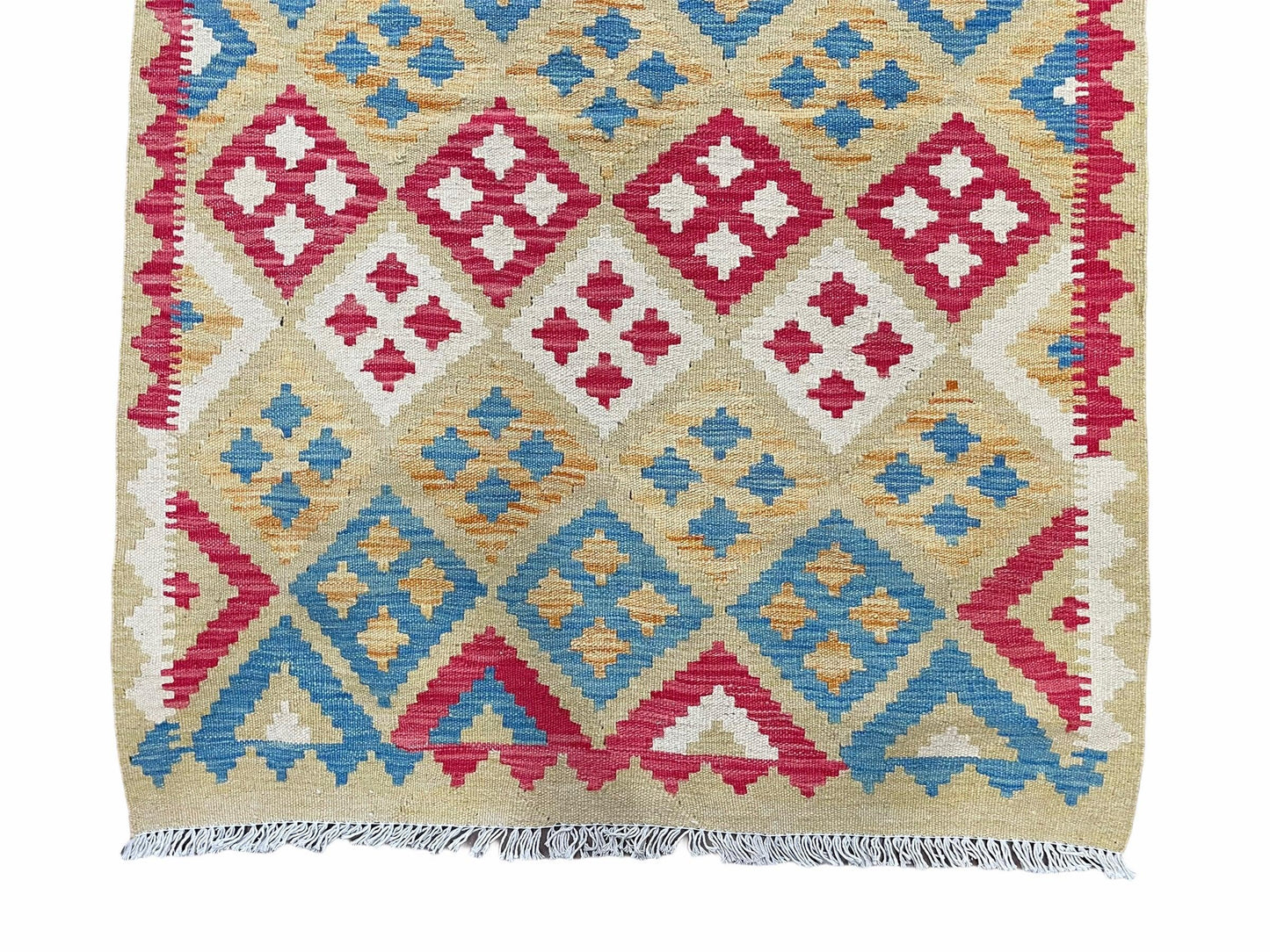 USED 3x5 Kilim Rug Multicolor Tribal Kilim Rug 3 x 5 Tan Light Blue Red Beige New Turkish Anatolian Wool Kilim Flatweave Rug