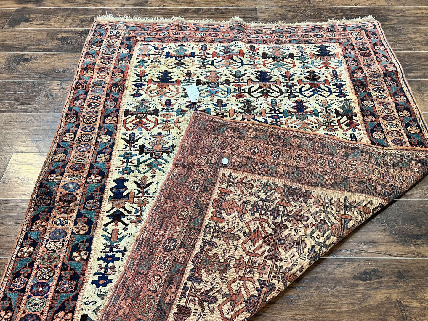 USED Persian Afshar Rug 5x6, Allover Repeated Motif, Wool Tribal Carpet, Handmade Semi Antique Rug