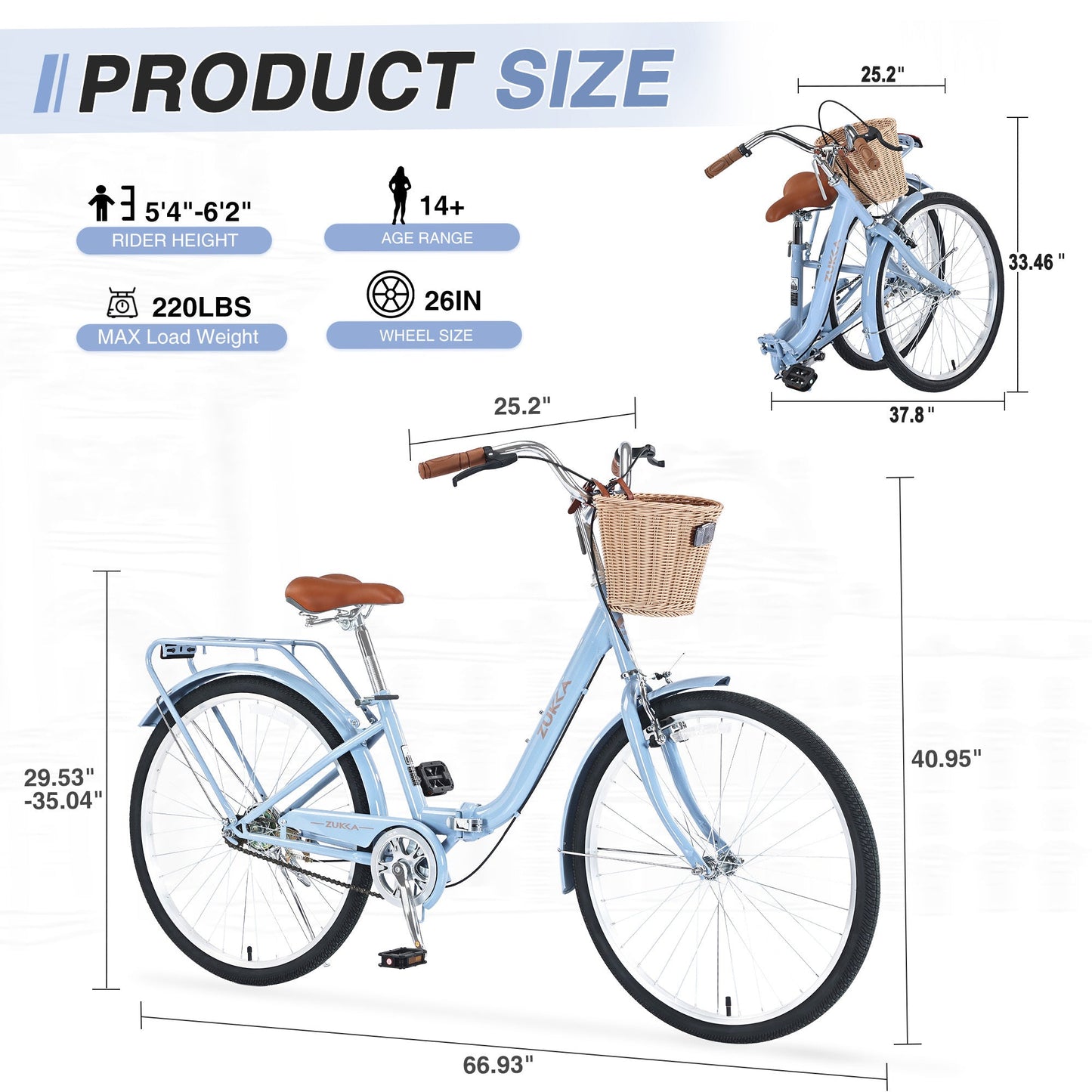 NEW 26" Blue Steel Frame Single Speed Folding Lady Bike