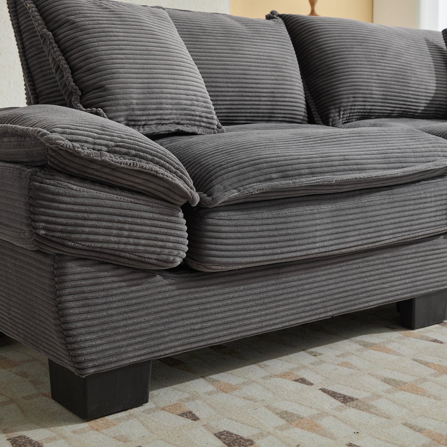 NEW Comfy Grey Upholstered Deep Seat Corduroy Sofa Sleeper Couch Loveseat with Pillows