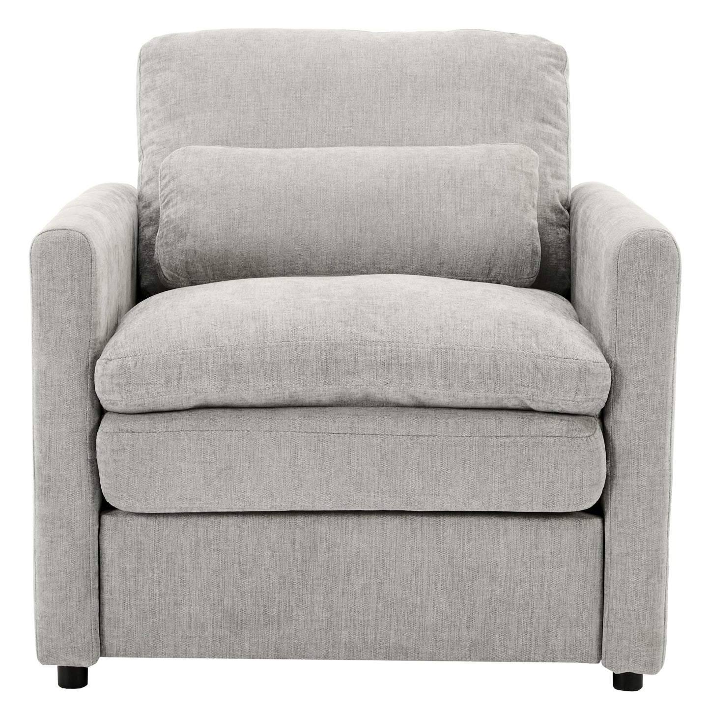 NEW Light Grey Chenille Cozy Upholstered Oversized Comfy Cloud Double Cushion Single Armchair Sofa