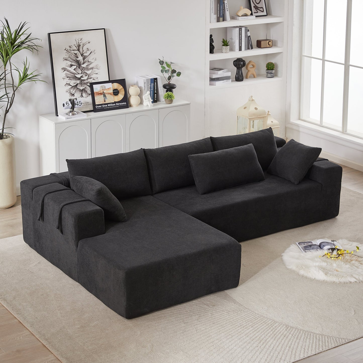 NEW Modern Chenille Free Combination Upholstered Sectional Sofa Couch Set,Modular 108' L Shaped Sectional Living Room Sofa Set With 6 Pillows