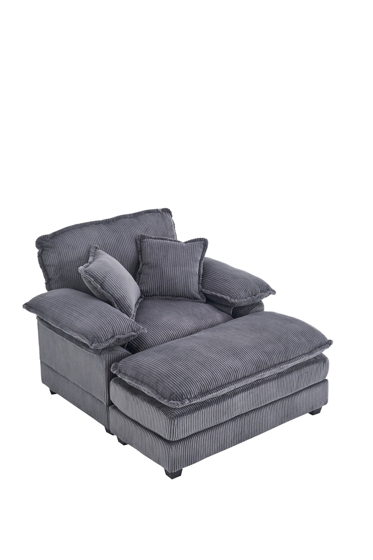 NEW 56.3 Inch Corduroy Single Comfy Deep Seat Couch Sofa with 2 Toss Pillows and Ottoman