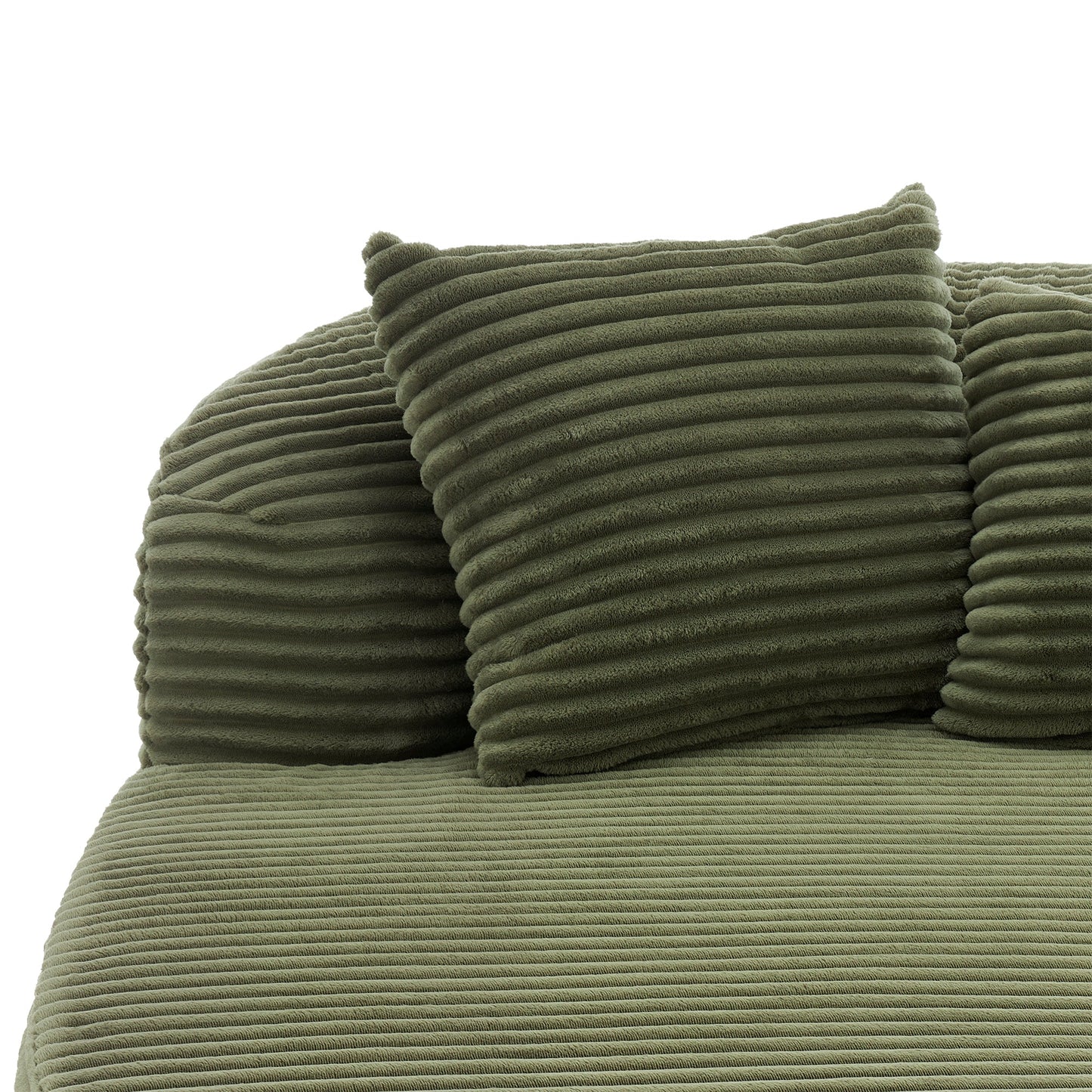 NEW Modern Green Corduroy Chaise Lounge Sofa Bed Boneless Couch with Two Supportive Pillows