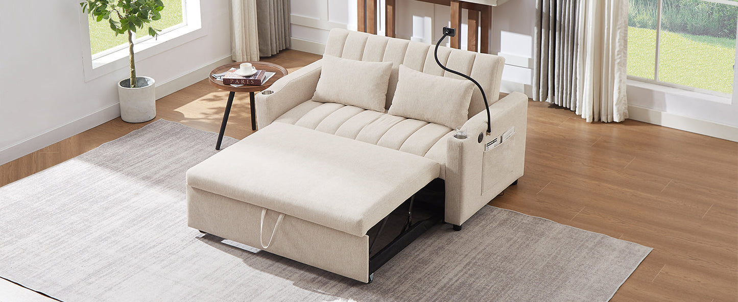 NEW Beige Bella Fabric Convertible Sofa Bed Loveseat