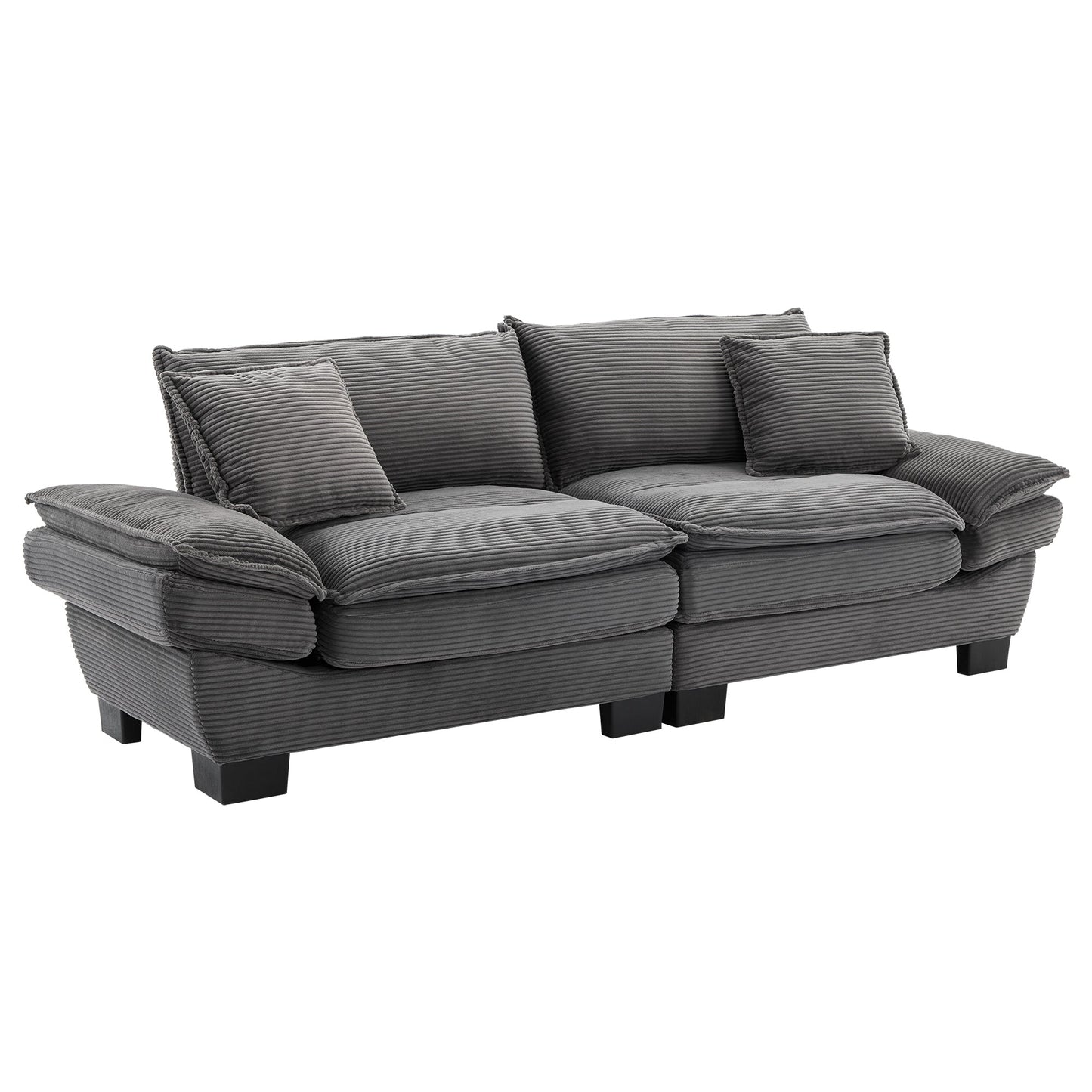 NEW Comfy Grey Upholstered Deep Seat Corduroy Sofa Sleeper Couch Loveseat with Pillows