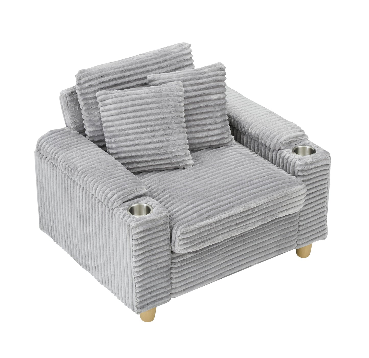 NEW Gray Corduroy Fabric Single Seater Oversized Loveseat with Storage Ottoman