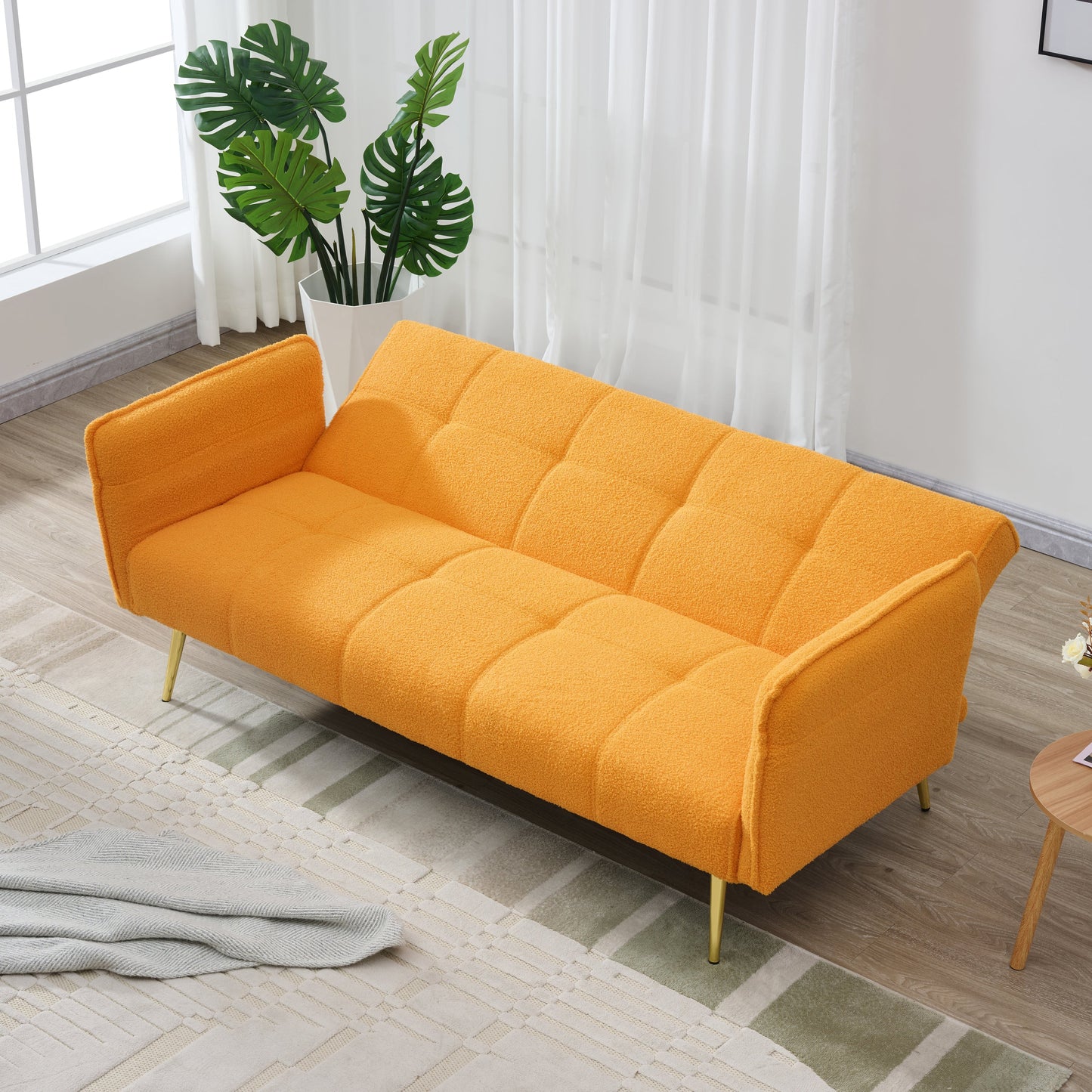 NEW 70-inch Modern Teddy Fleece Convertible Futon Sofa Bed with Adjustable Arms and Backrest