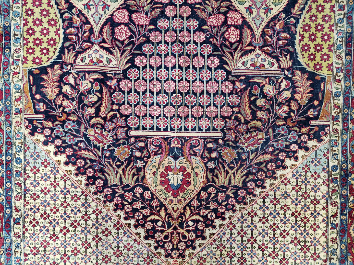 USED Antique Persian Tehran Rug 5x8, Midnight Blue and Red, Hand-Knotted, Wool