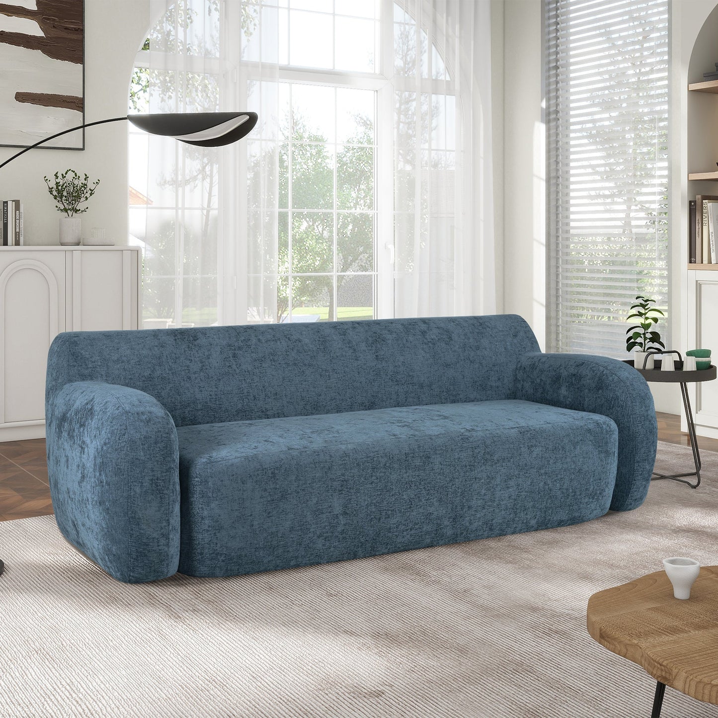 U_Style 81.5' Minimalist Compression Sofa, Curved Design, 3-Seater Casual Sofa for Living Rooms, Bedrooms, and Apartments