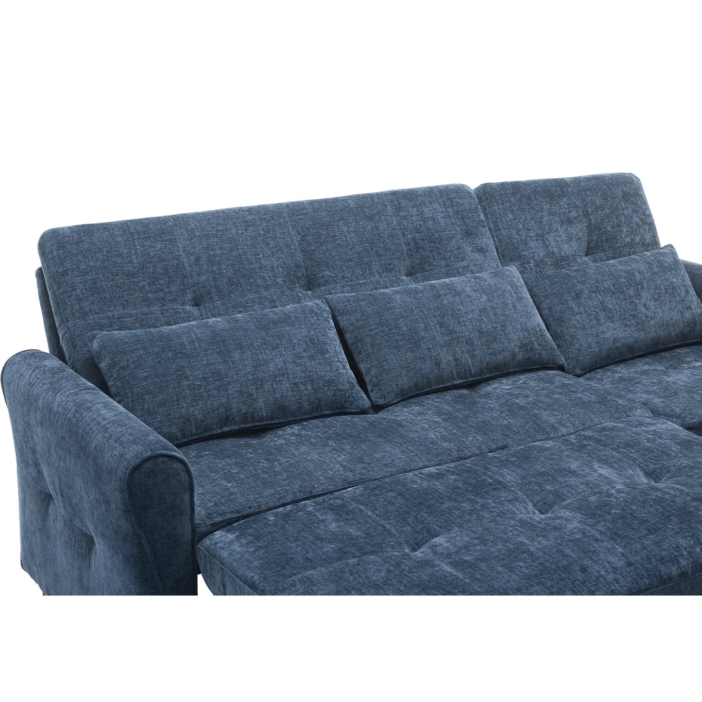 NEW 2-in-1 Sofa 82' Three-seater Sofa with Sofa Bed and Reversible Recliner, Blue Chenille