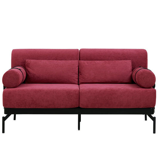 NEW Modern Red Chenille Loveseat 59' Sofa Couch 2-Seater with USB Ports Unique Cylindrical Armrests