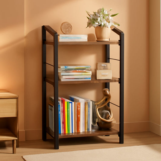 NEW 3 Tier Wooden Bookshelf With Edge Protection Vintage Brown
