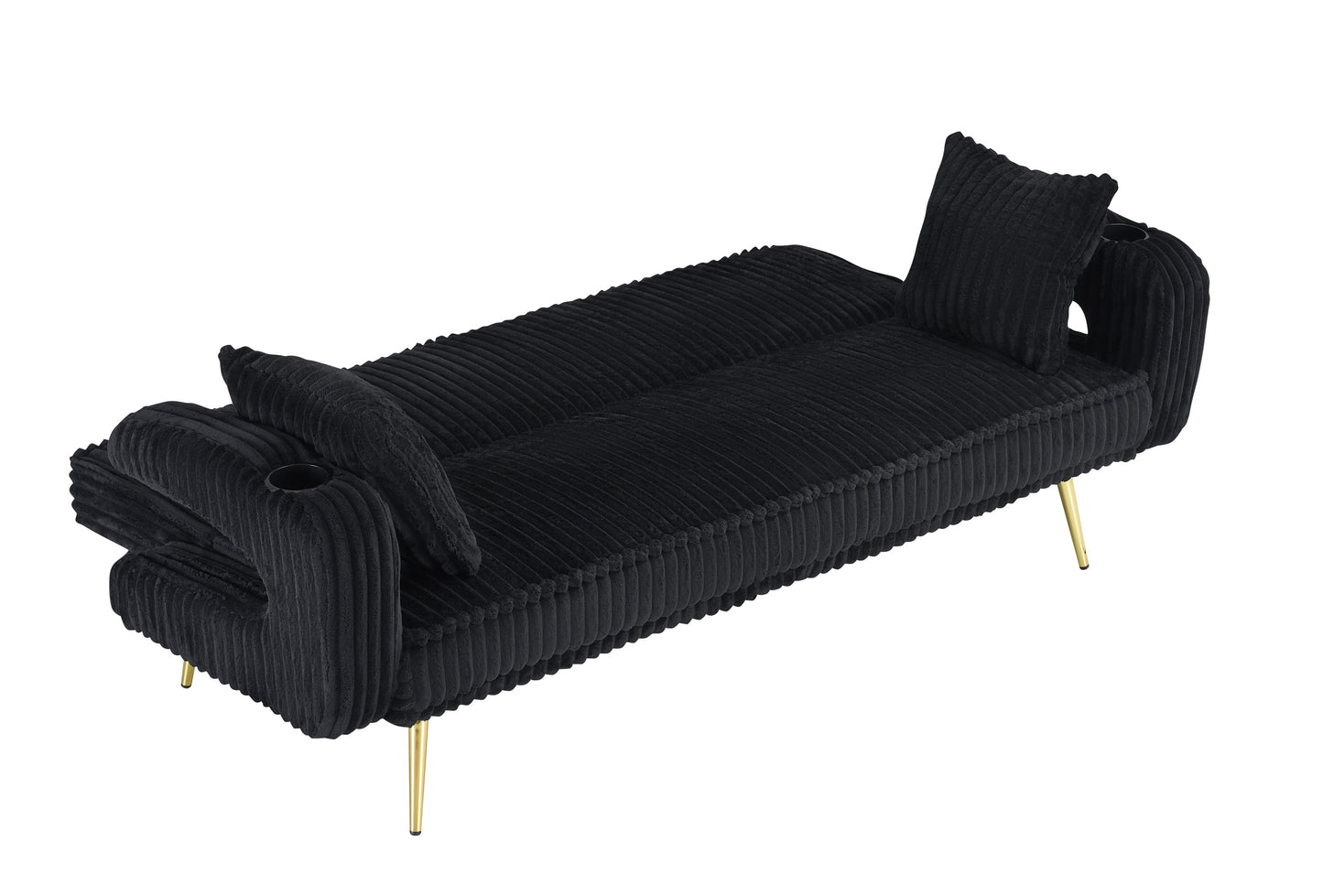 NEW 74.01 inch Straight Black Corduroy Sofa Bed Couch with Pillows