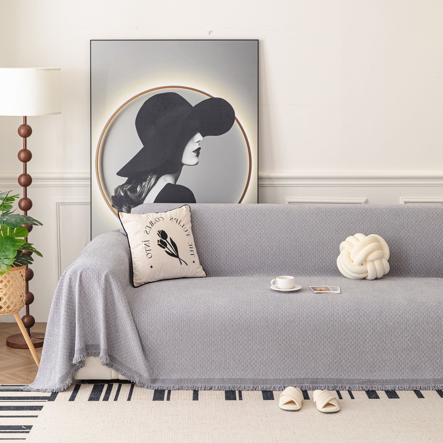 NEW Textured Woven Modern Sofa Cover, Natural Blend Decorative Couch Throw Blanket