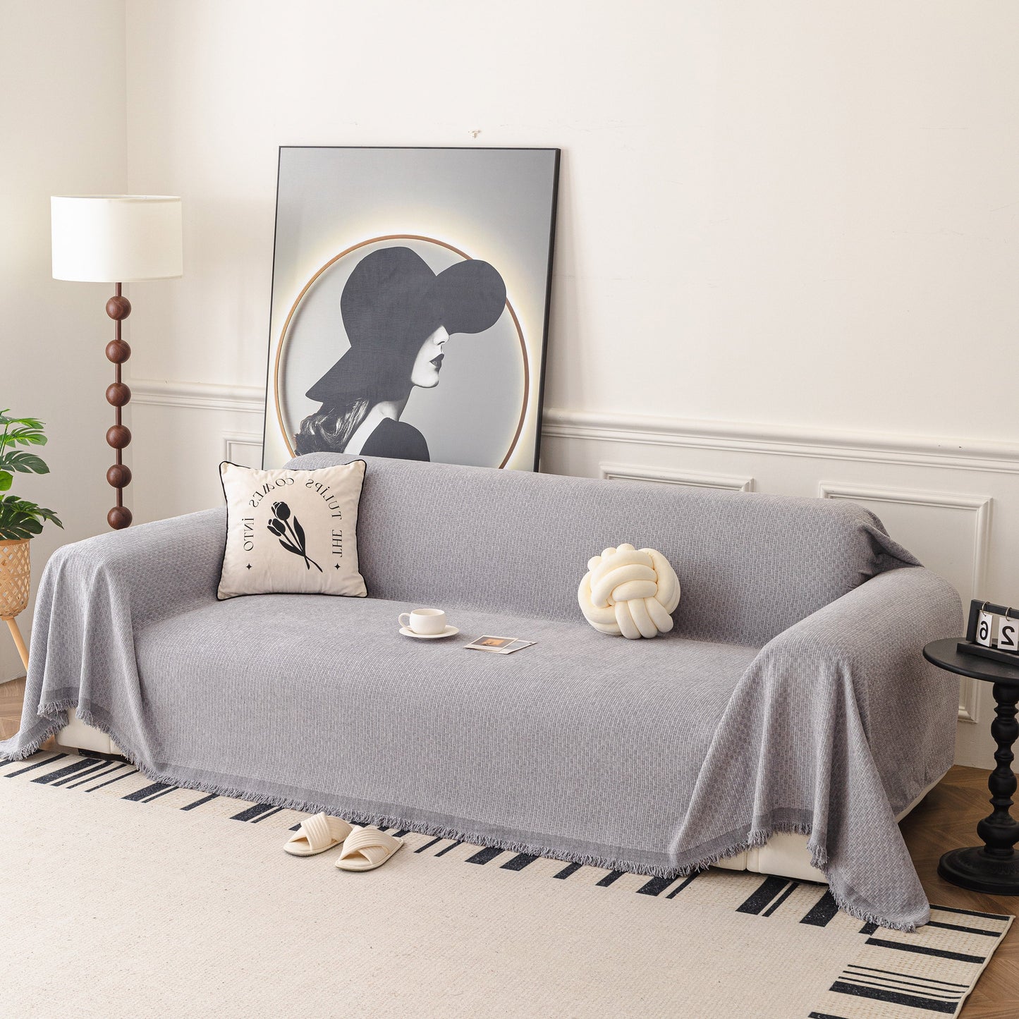 NEW Textured Woven Modern Sofa Cover, Natural Blend Decorative Couch Throw Blanket