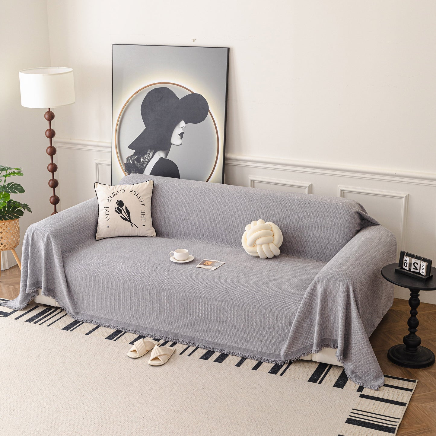 NEW Textured Woven Modern Sofa Cover, Natural Blend Decorative Couch Throw Blanket