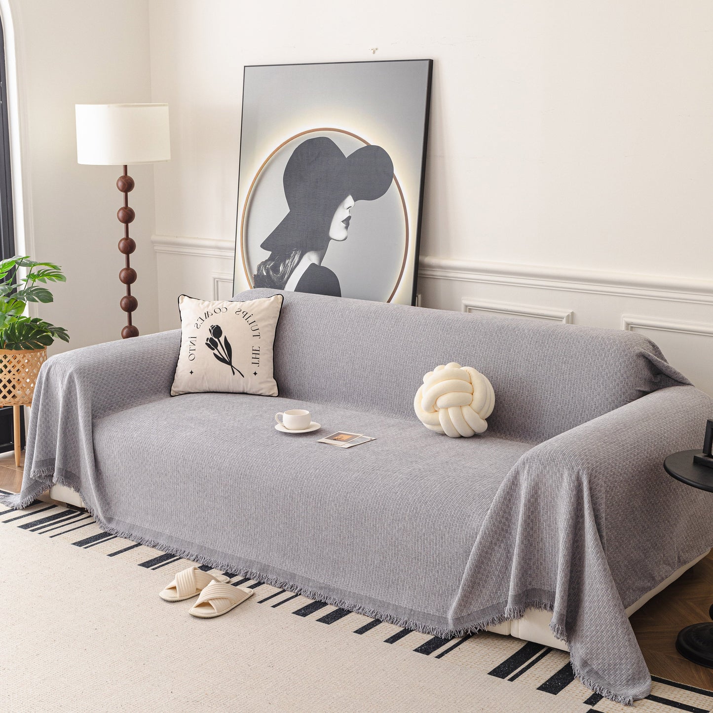 NEW Textured Woven Modern Sofa Cover, Natural Blend Decorative Couch Throw Blanket