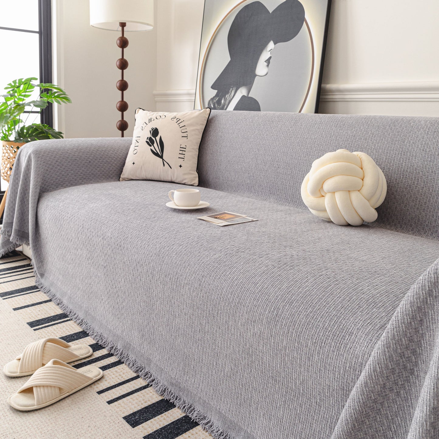 NEW Textured Woven Modern Sofa Cover, Natural Blend Decorative Couch Throw Blanket