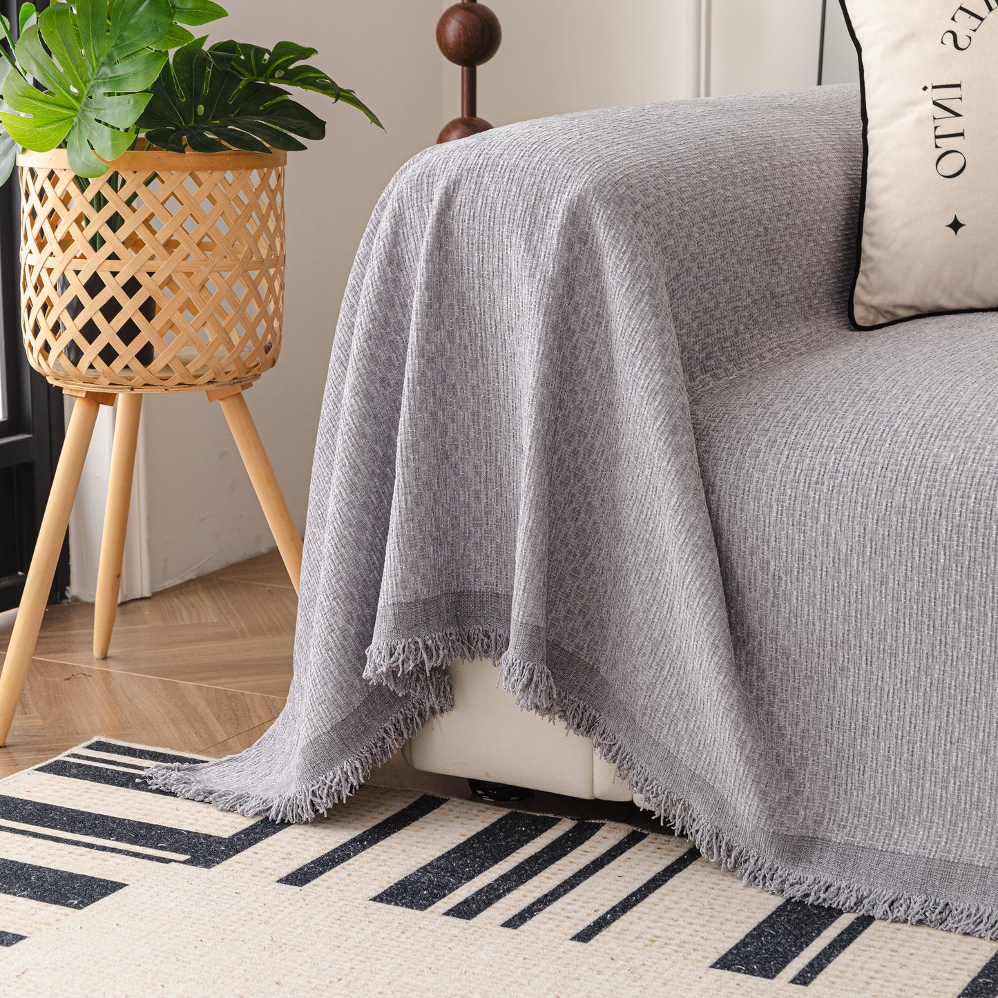 NEW Textured Woven Modern Sofa Cover, Natural Blend Decorative Couch Throw Blanket