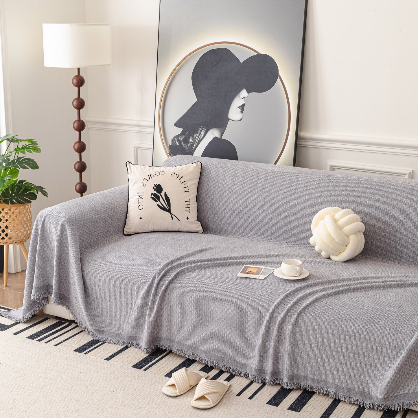 NEW Textured Woven Modern Sofa Cover, Natural Blend Decorative Couch Throw Blanket