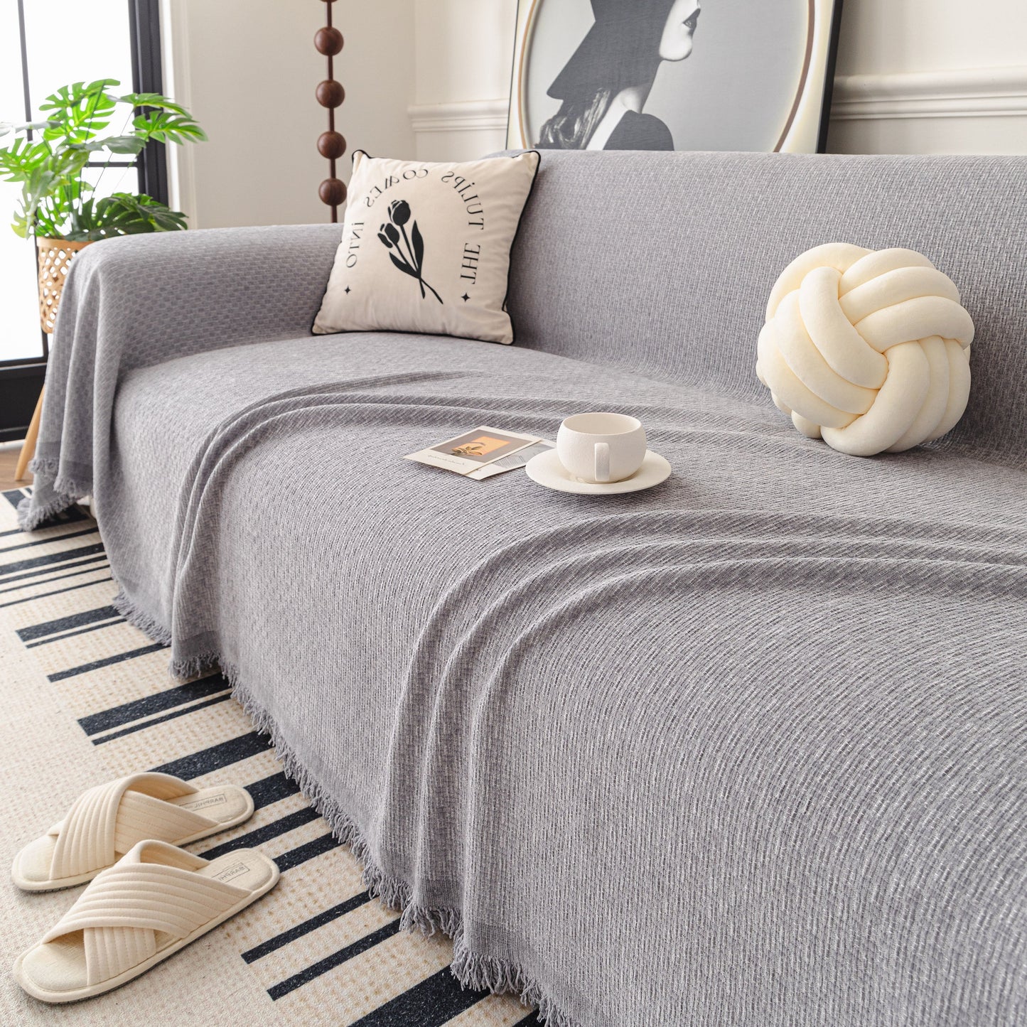 NEW Textured Woven Modern Sofa Cover, Natural Blend Decorative Couch Throw Blanket